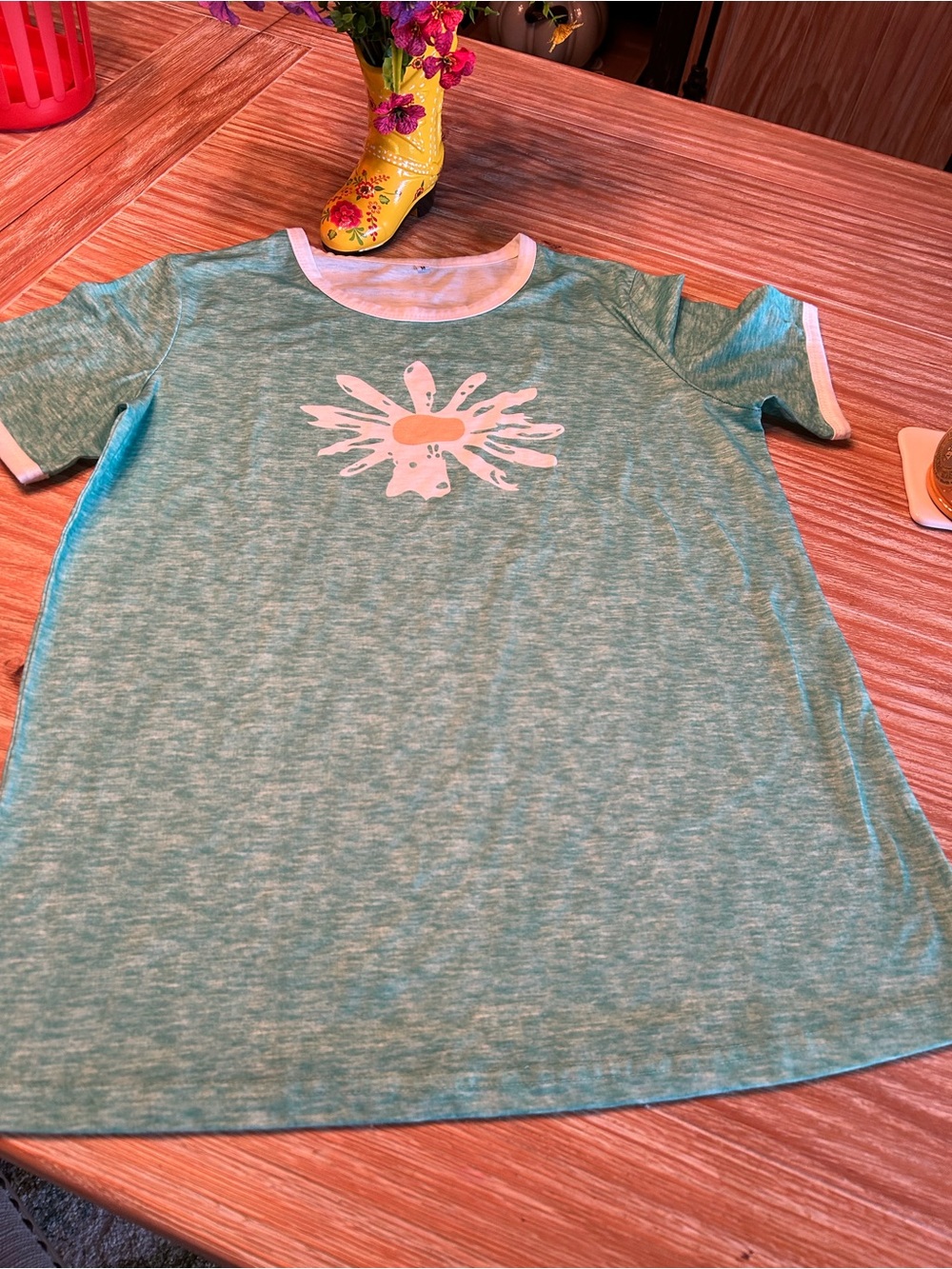 Womens Mint Green Ringer Tee with Sun Graphic
